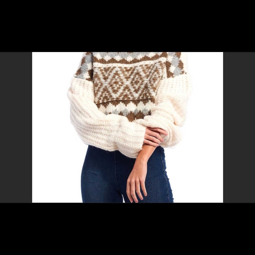 FREE PEOPLE NWT Alpine Pullover Snowy Forest Neutral Alpaca Wool Crop Sweater - Picture 2 of 6